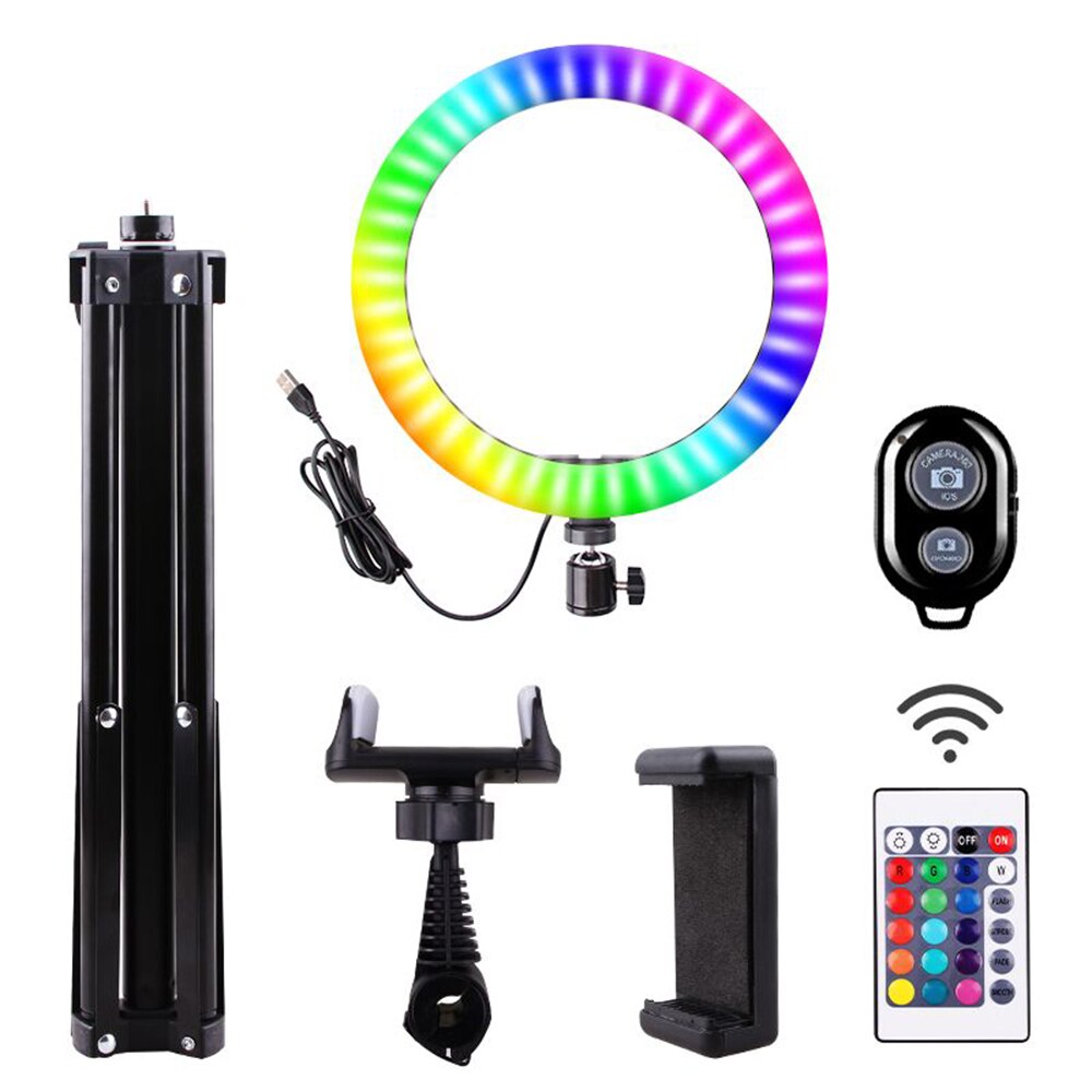 10 tums spegel rgb selfie ring-light set lysdioder fyll lampa lysdioder ringlight justerbart stativ bt för sminkspegel: 1