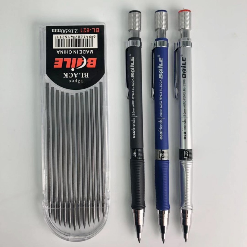 Tiptop mekanisk blyant 2.0mm 2b tegning skrivning aktivitet blyant med 12- farve refill kontor skole papirvarer