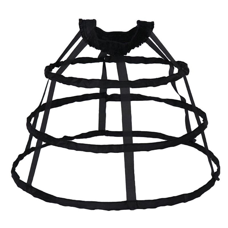 Women 3 Hoops Pannier Petticoat Hollow Out Birdcage Skirt Wedding Bridal Ruffles Wide Waistband Crinoline Slip Underskirt Bustle