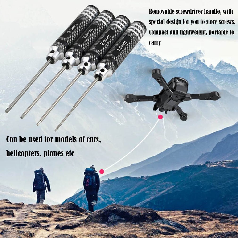 4PCS Hex Screwdrivers 1.5mm 2.0mm 2.5mm 3.0mm Screw Driver Tool Kit For RC Helicopter Plane Transmitter Car