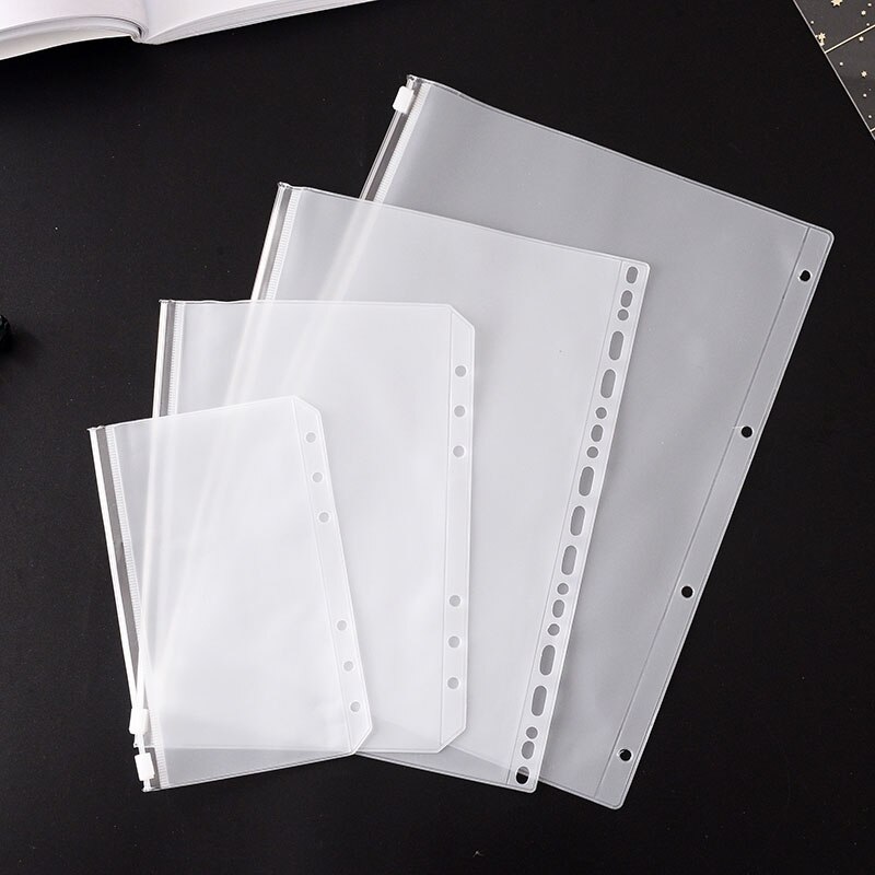 5PCS PVC A4 A5 A6 File Holders Standard 6 Holes Binder Zipper Folders Transparent Self-Styled Loose Leaf Document Pouch Storage