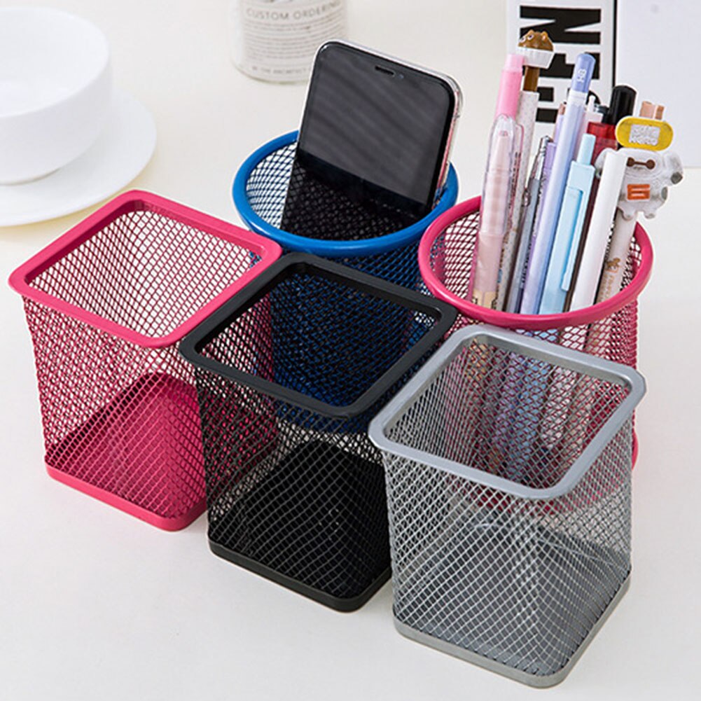 Mesh Metal Pen Pencil Brush Pot Holder Storage Container Office Desk Organizer
