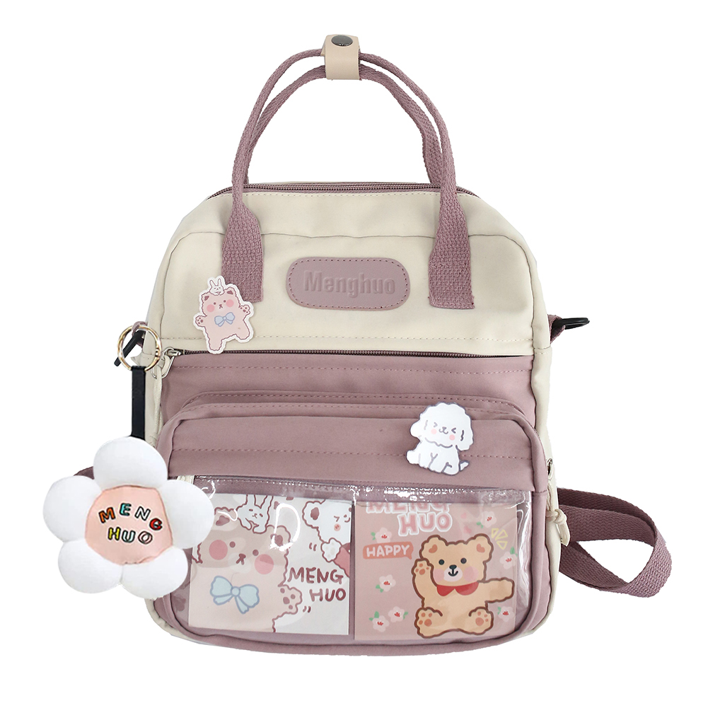 Casual Fashion Plecak Kawaii z szpilkami Kawaii i akcesoriami Torba na ramię do podróży Zakupy Szkoła studencka na prezent na świeżym powietrzu: Różowy