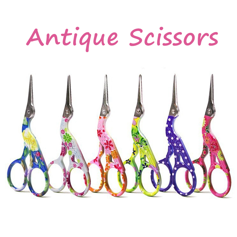 2 Size Stainless Steel Craft Scissors Handmade DIY Sewing Tools Zig Zag Fabric Scissors Pink Antique Stork Scissors