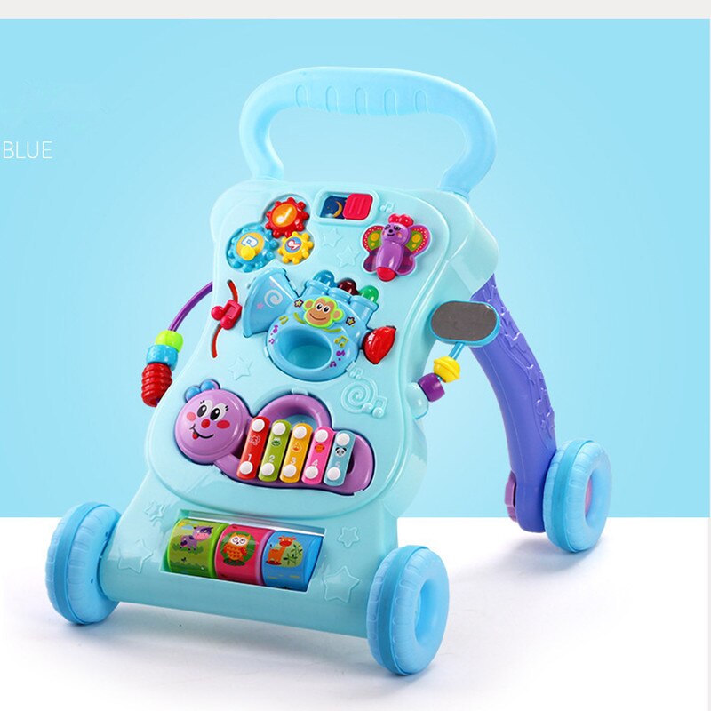 Hjælp baby rullator baby rullator anti-o ben barnevogn 0-1 år gammel rollover barn rullator dreng og pige legetøj: Blå