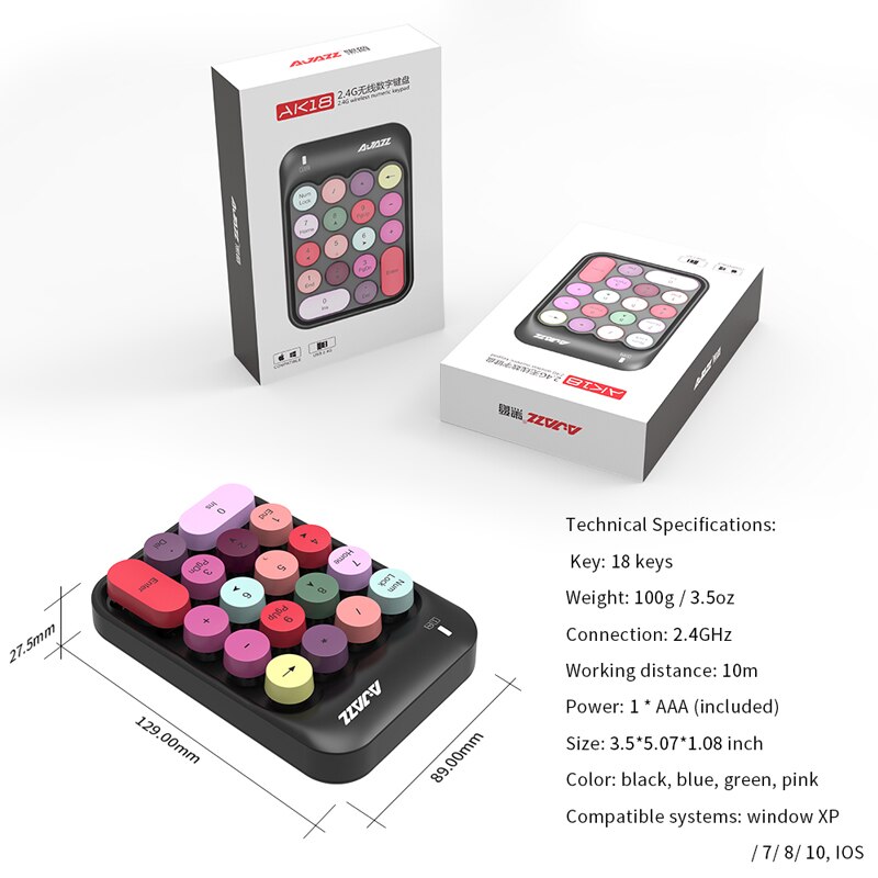 Ajazz 308I Draadloze Toetsenbord 18/84 Toetsen Ronde Keycap Bluetooth Toetsenbord Draagbare 2.4Ghz Numeriek Toetsenbord Voor Tablet Laptop Android