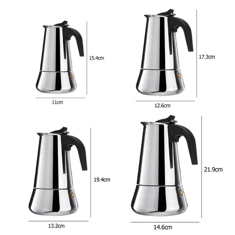 Moka Italian Coffee Maker Stainless Steel Percolator Tool Mocha Cafetiere Stove Top Mocha Coffee Pot 100/200/300/450ML