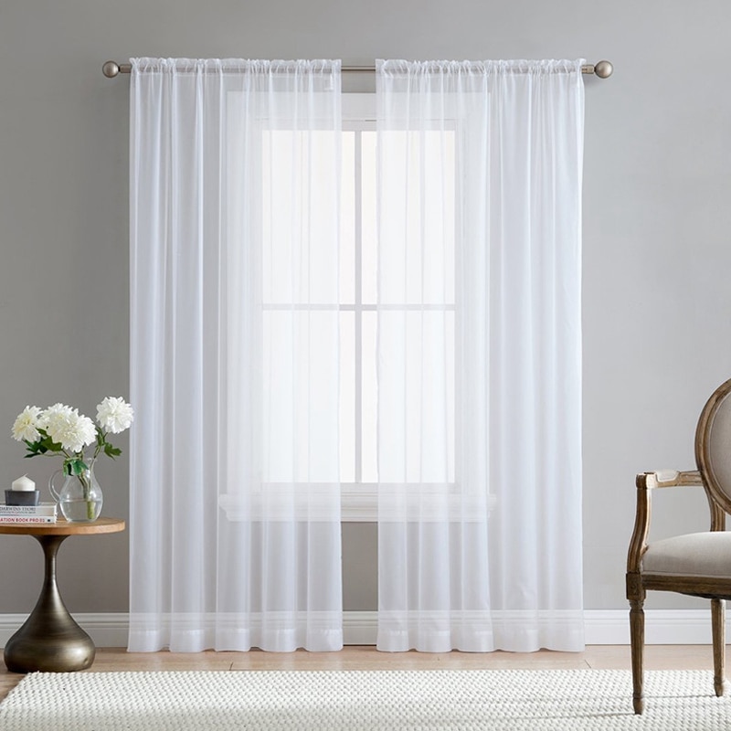 2 stk superbløde, håndfølende hvide tylgardiner til stuedekoration moderne slør chiffon massiv ren voile: Default Title