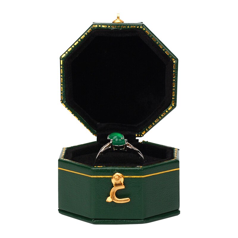 Mini Zwarte Achthoekige Pu Lederen Vintage Sieraden Display Voorstel Trouwring Box Voor Mannen En Liefhebbers Dating: dark green