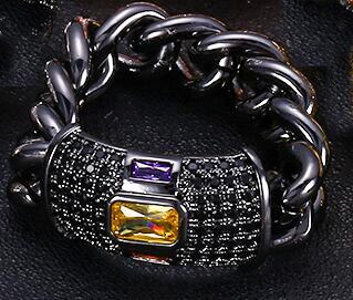 Accking Micro pave chain AAA cubic zircon bracelet ring bangle copper multicolor for women Jewelry: black ring