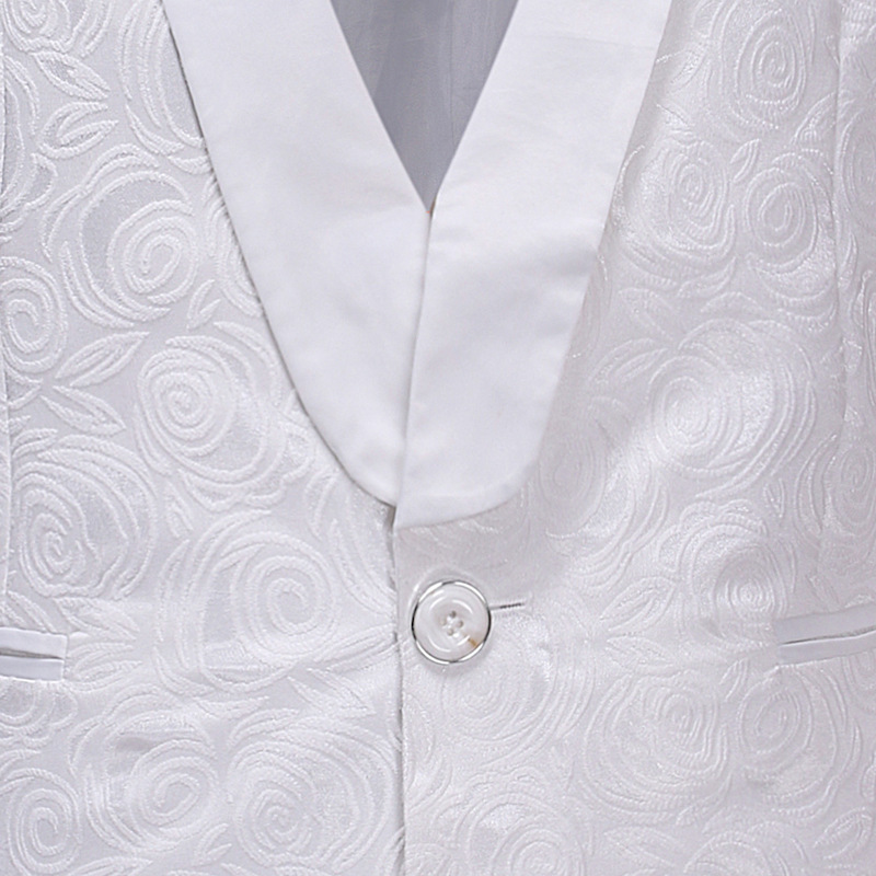 Veste en Jacquard Rose blanche pour Homme, tenue de costume, pour boîte de nuit, costume de fête de mariage, vêtement de chanteur sur scène