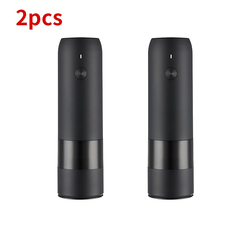 1/2Pcs Electric Pepper Grinder Sets USB Rechargeable Spice Mill Grinder with LED Light Adjustable Kitchen Grinding Gadgets: 2pcs black