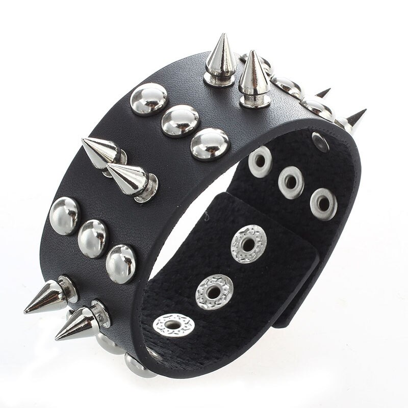 Metalen Lederen Mannen Armband Met Spikes Bezaaid Zwart: Default Title