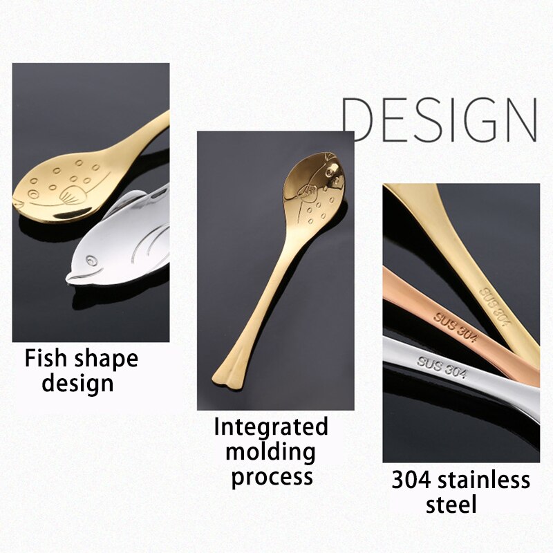 1Pcs 304 Stainless Steel Nice Dinner Spoon Rose Gold/Gold/Silver Fish Coffee Dessert Spoons Tableware