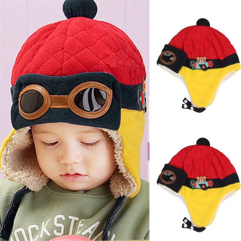 Winter Baby Kids Hoeden Lei Feng Cap Imiation Bont Jongen Meisje Winter Warm Glazen Beanie Pilot Haak Kind Oorklep Hoed katoen Blend