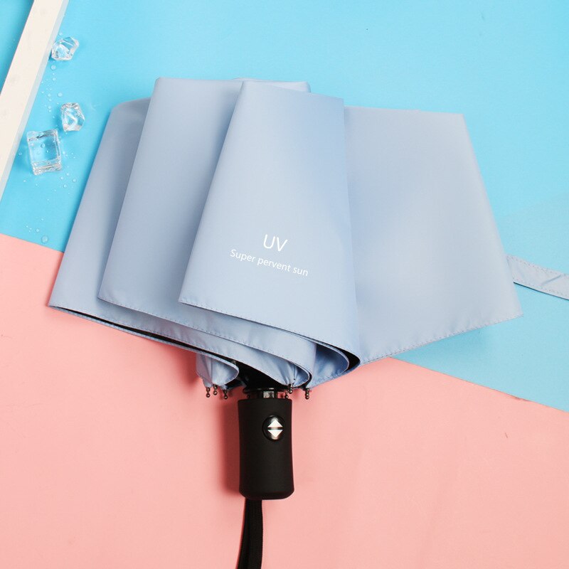 Automatic Folding Umbrella Girl UV Folding Umbrella Sun Rain Sunshade Unisex Black Glue Waterproof Portable Travel UMBRELLAS: Blue