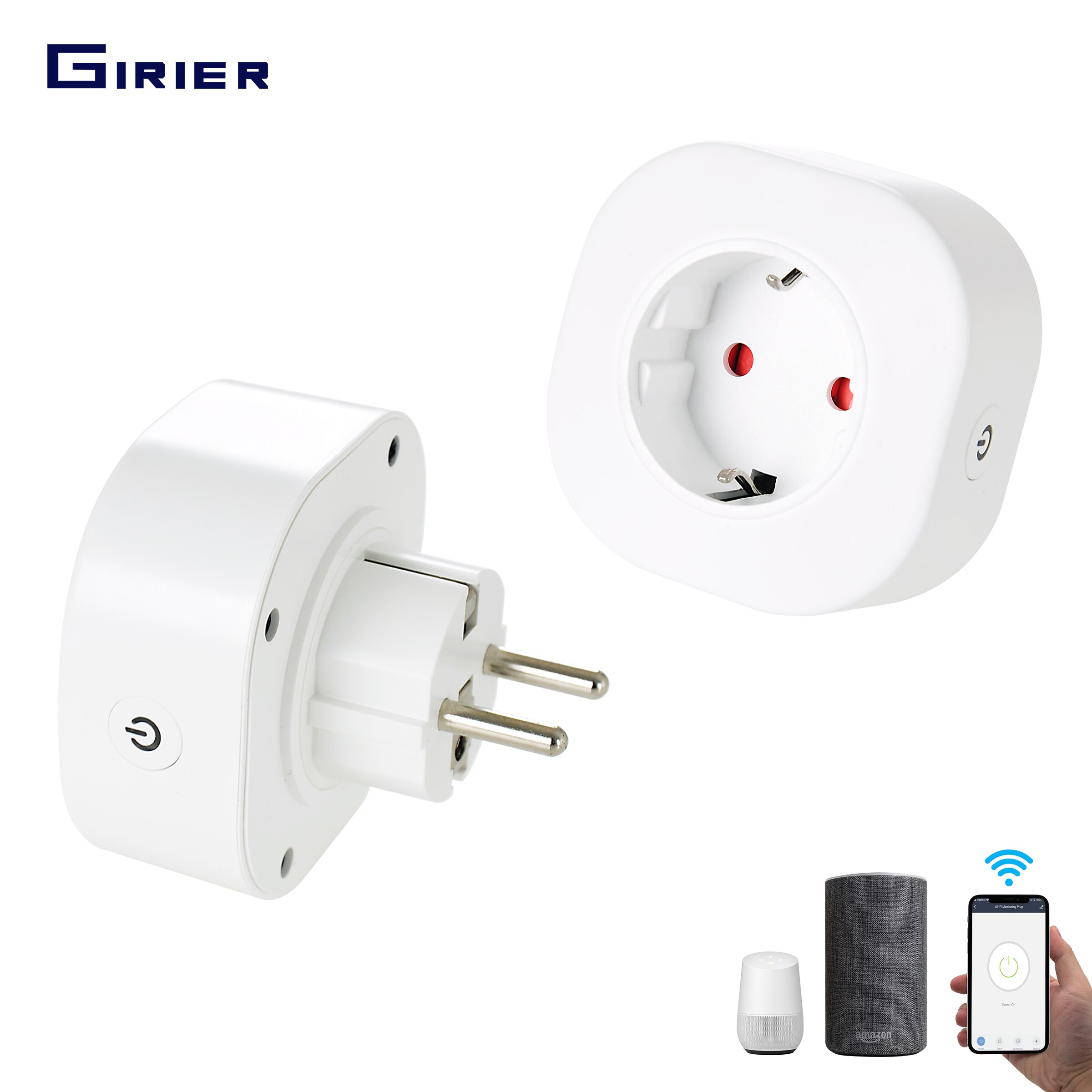 Girier smart plug  eu 10a med strømmonitor wifi strømstik stikkontakt timing/voice/tuya app kontrol fungerer med alexa google home