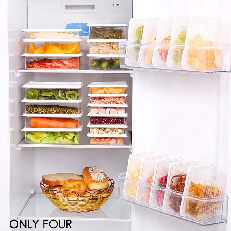 Clear Fridge Storage Containers with Lids Stackable Set 4 Refrigerator Organizer Bins Use in Snacks Grain and Fruit