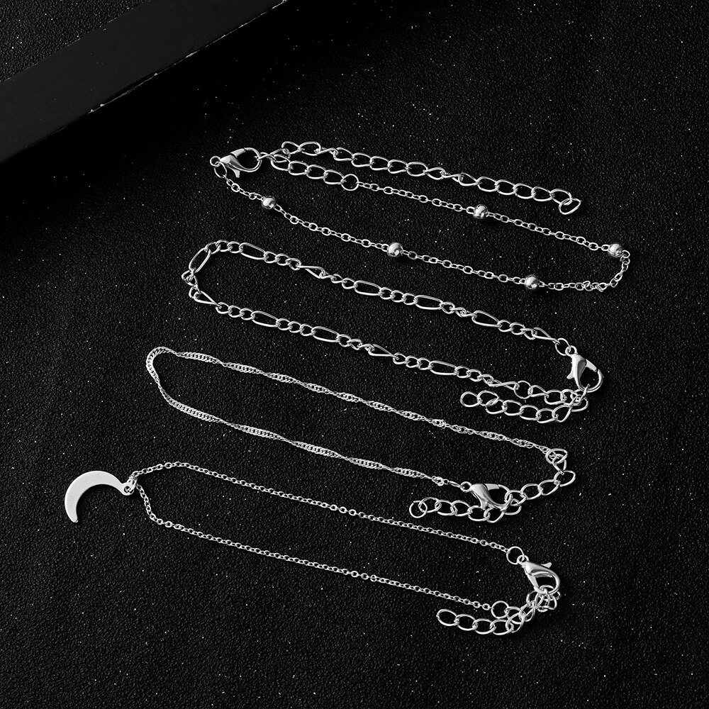 4 pièces/ensemble Vintage argent couleur lune pendentif cheville ensemble pour femmes réglable charme multicouche pied chaînes cheville Tobillera