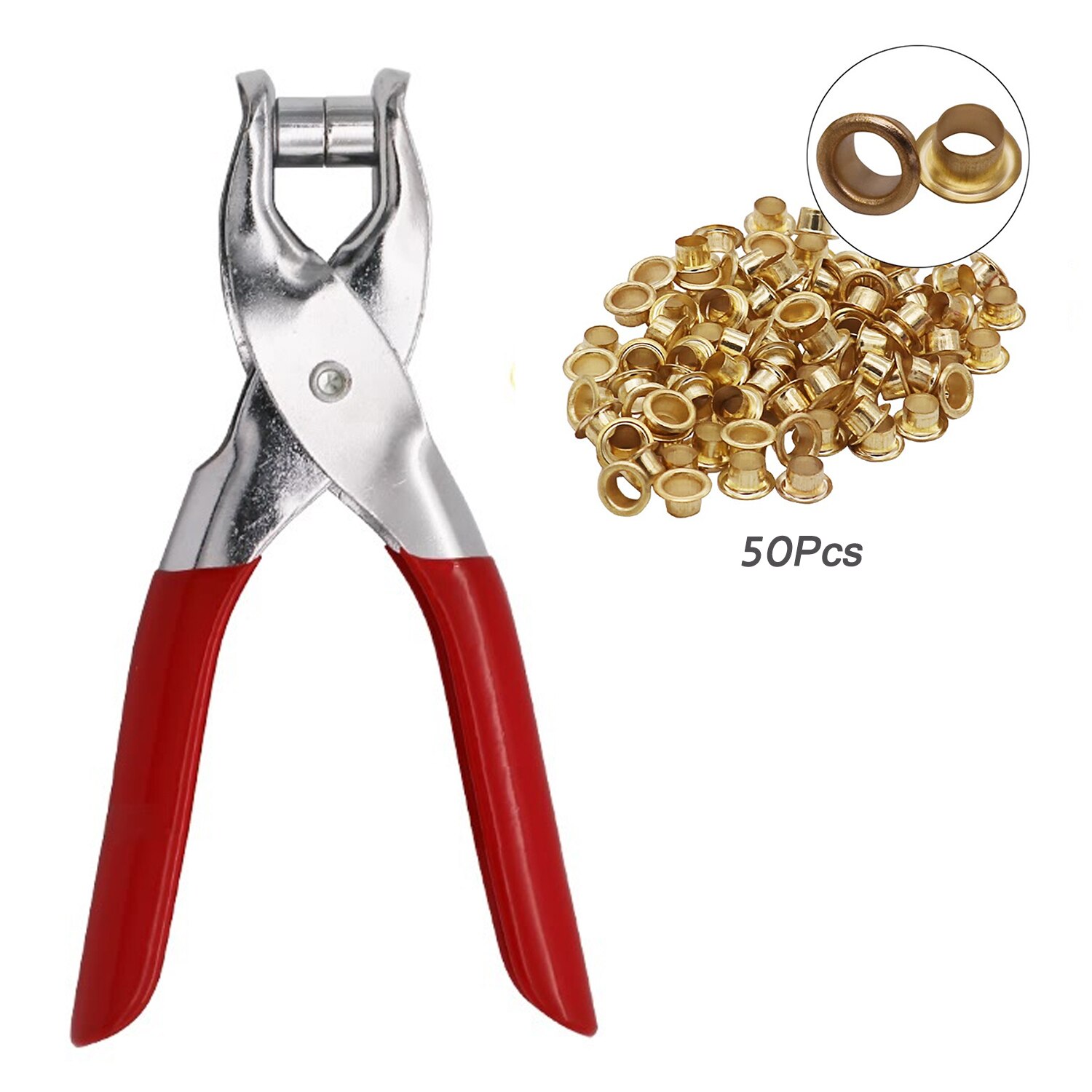 Oogjes Punch Tool Heavy Duty Hand Tangen Belt Gaten Perforator + 50 stuks Oogjes Grommets voor Lederen Riem Aanpassing DIY ambachten Tool