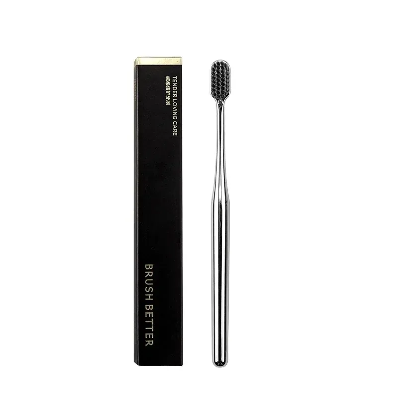 1-6 stücke Luxus Weiche Zahnbürste Männer Frauen Erwachsene Zahnbürste Gold Silber Dental Pinsel Eleganz Sanfte Zahnbürsten: Brown