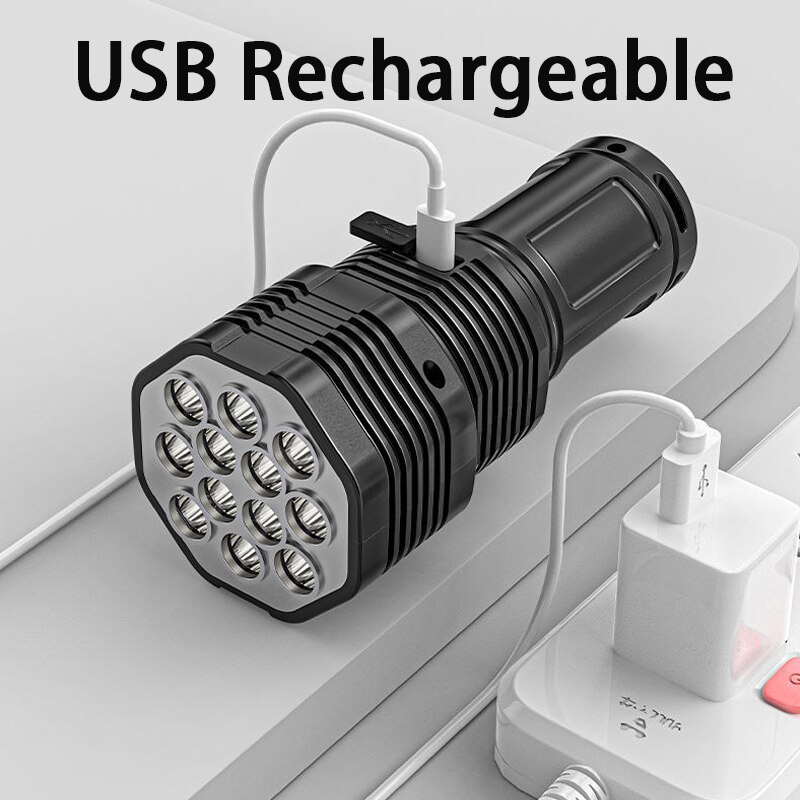 Powerful LED Flashlight 12-core Rechargeable Flashlight With COB Side Light Ultra Bright Waterproof Torch for Camping Hiking