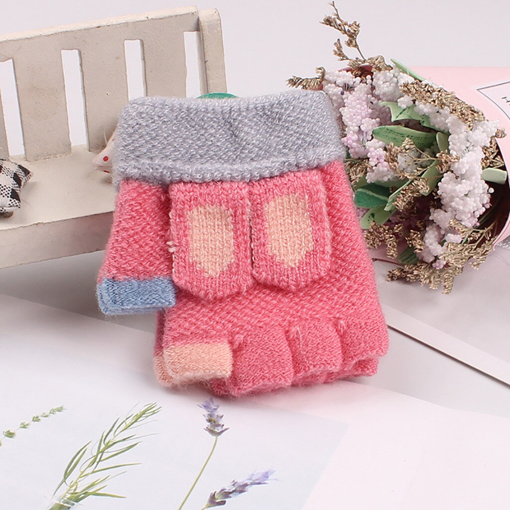 Alla moda Della Rappezzatura Inverno Bambini Mitten Guanti Guanti Per Bambini Guanti Mezzi della Barretta Del Fumetto Caldo Guanti A Maglia Per Bambini перчатки женские