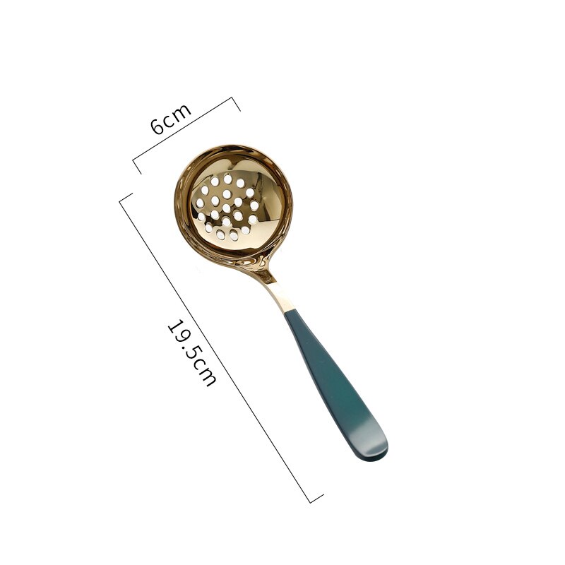 Stainless Steel Slottd Spoons Stirring Teaspoon Dessert Dinner Soup Spoons Ice Cream Fruit Spoon Cultery Tableware: Slotted-Green