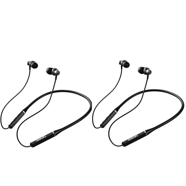 Original Lenovo wireless headset HE05 Bluetooth-compatible 5.0 Earphone Neckband Наушники Noise Cancelling Mic Waterproof stereo: black 2pcs