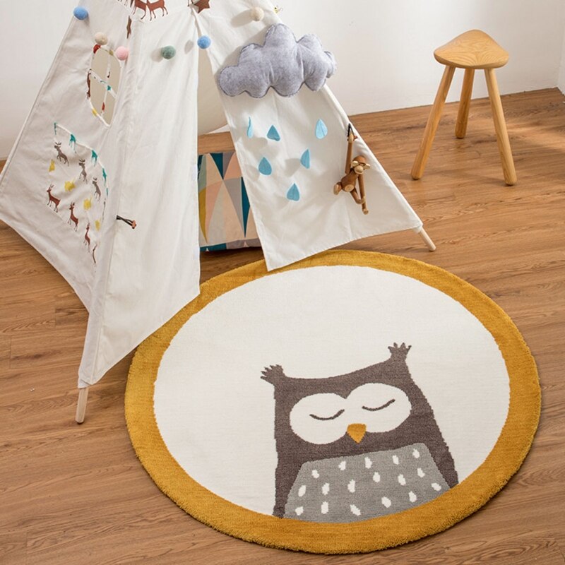 Tapis de jeu bébé ramper tapis enfants chambre tapis de sol rond dessin animé hibou imprimé tapis de jeu tapis de jeu enfants chambre pépinière décoration