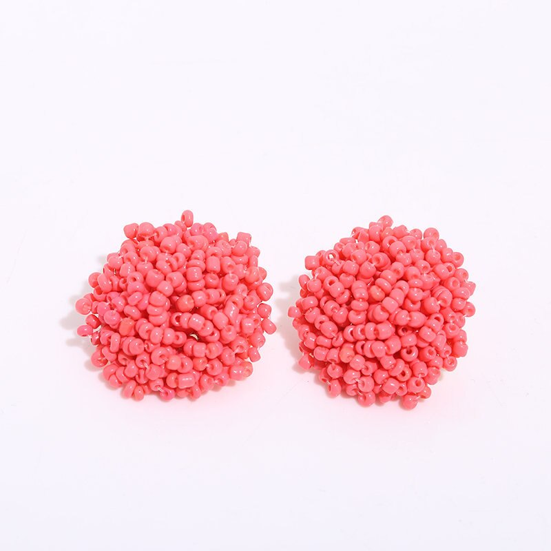 Handmade Seed BEAD DOME EARRING for Women Girl Neon Color Medicine Wheel Ball Earrings Beadwork Dome Studs - 21 unique colors: WATERMOLON