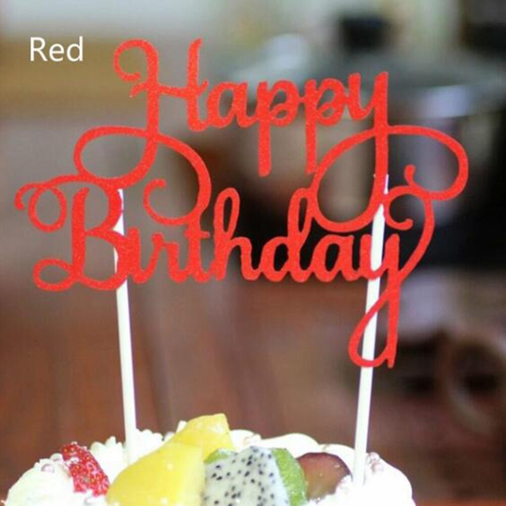 Gold Silver Blue Cupcake Cake Topper Happy Birthday Cake Top Flags for Love Family Birthday Party Baking Decoration Supplies: Red