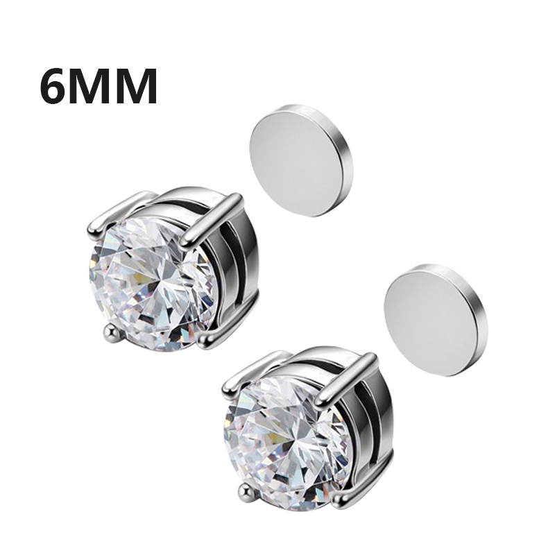 Crystal Strong Magnetic Ear Stud Clip Earrings for Men and Women Punk Round Zircon Magnet Earrings Non Piercing Jewelry: Gold-color