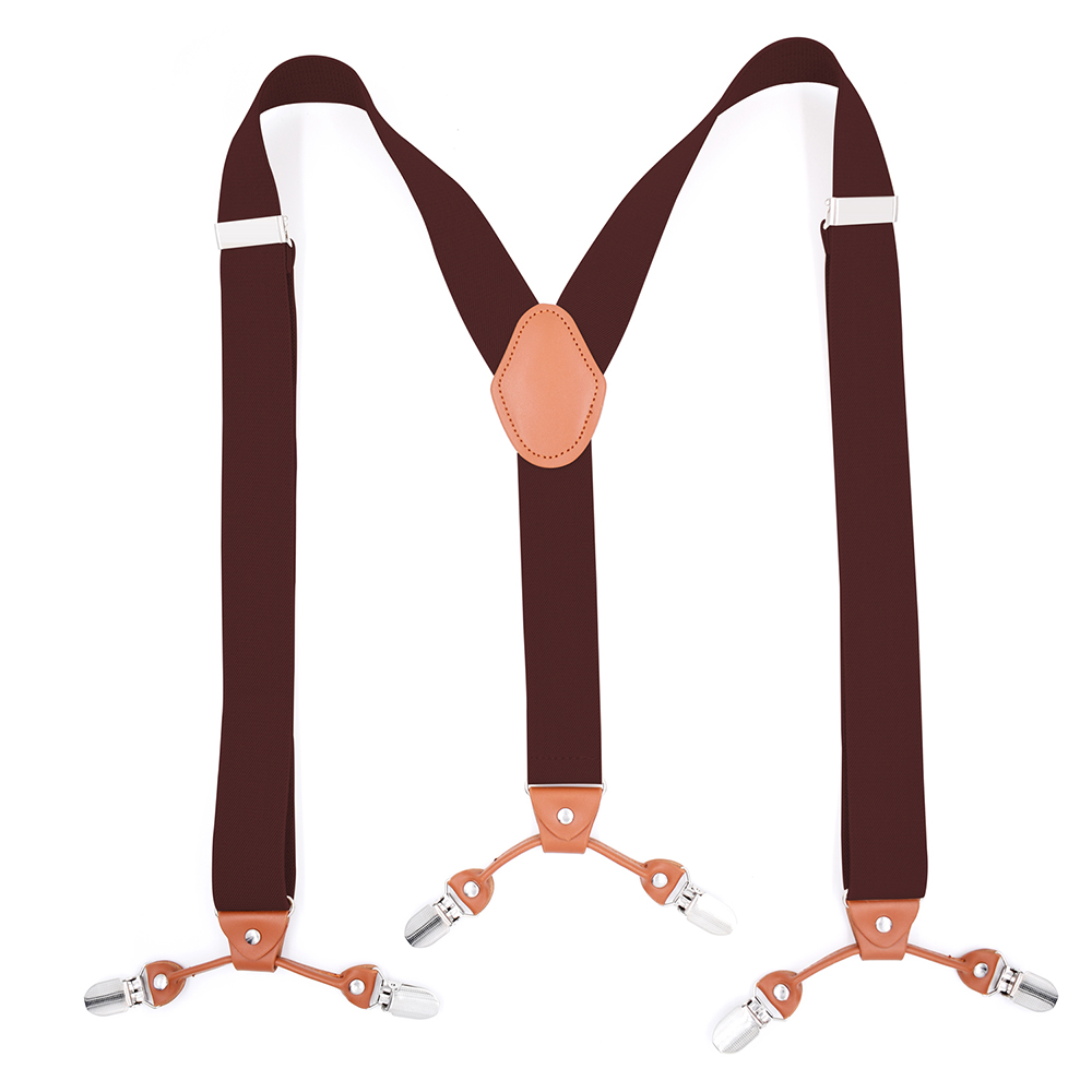 Heavy Duty Suspenders for Men 3.5cm Wide Y-Back with 6 Metal Clips Adjustable Elastic Trouser Braces Straps Father Husband: Brown