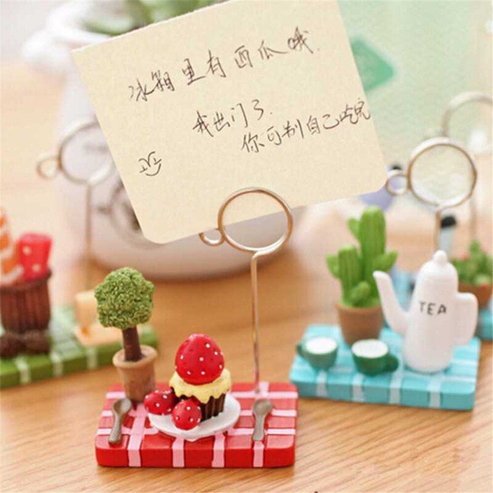 1pc Micro Landscape Card Holder Teapot Strawberry Tree Desktop Photo Memo Note Clip Kawaii Stationery Tickets Letter Holders