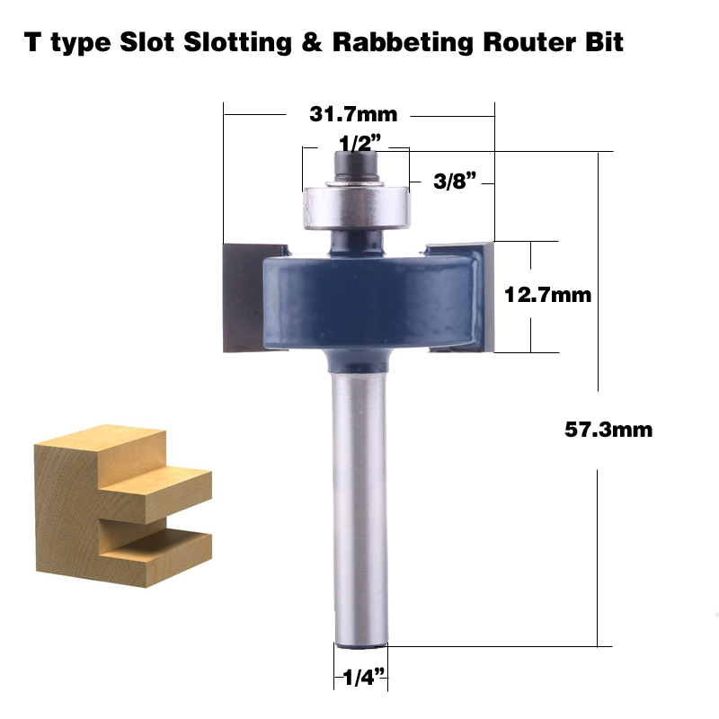 1 st 1/4 "Schacht T type lagers hout frees Industriële Grade Rabbeting Bit houtbewerking tool frezen voor hout: 5NO