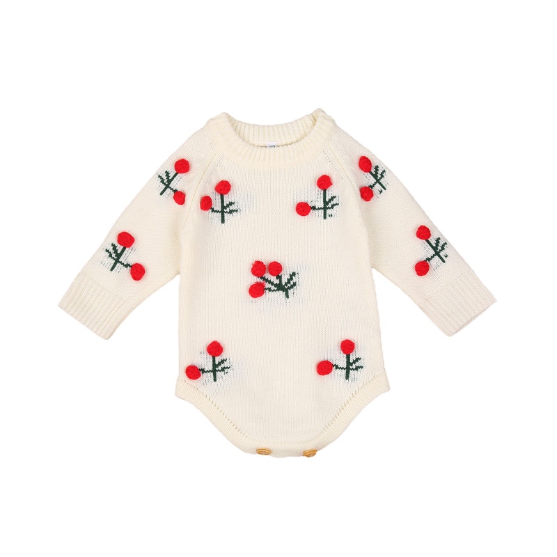 Swetry dziewczynka ubrania jesień dziecko romper boże narodzenie wiśnia sweter z dzianiny romper dzianina свитер кофты для девушек: biały / 18 m
