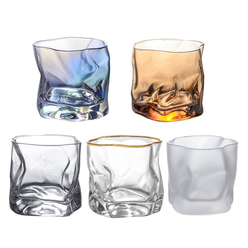 Japanese-style Twisted Gold Rim Glass Wine Glasses, Irregular Glasses, Suitable for Cold Drinks, Juice, Beer, Whiskey,