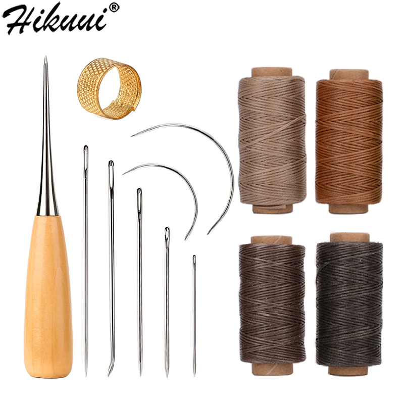 Leather Stitching Tools Kit with Hand Sewing Needles Awl Thimble Waxed Thread Set for DIY Leather Craft Shoemaker Repairs