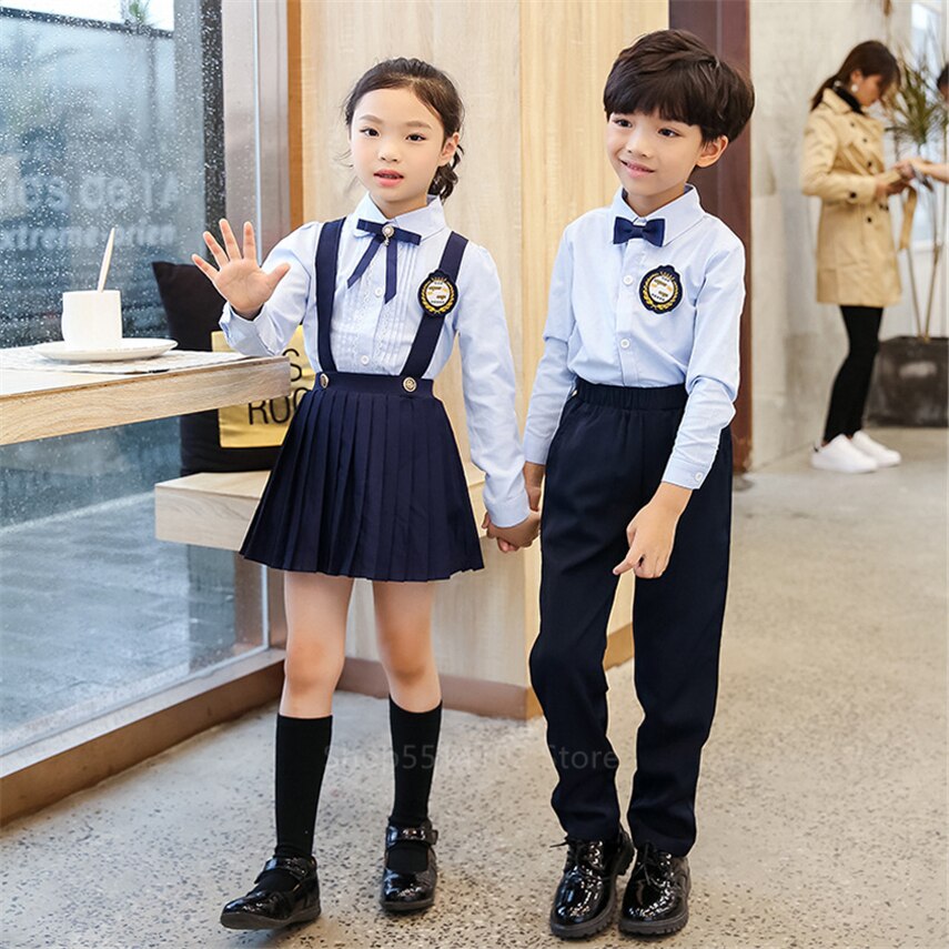 Enfants école uniforme Style japonais coréen sangle jupes pour fille robe bébé garçon Style britannique Chorus Costumes 100-160CM danse
