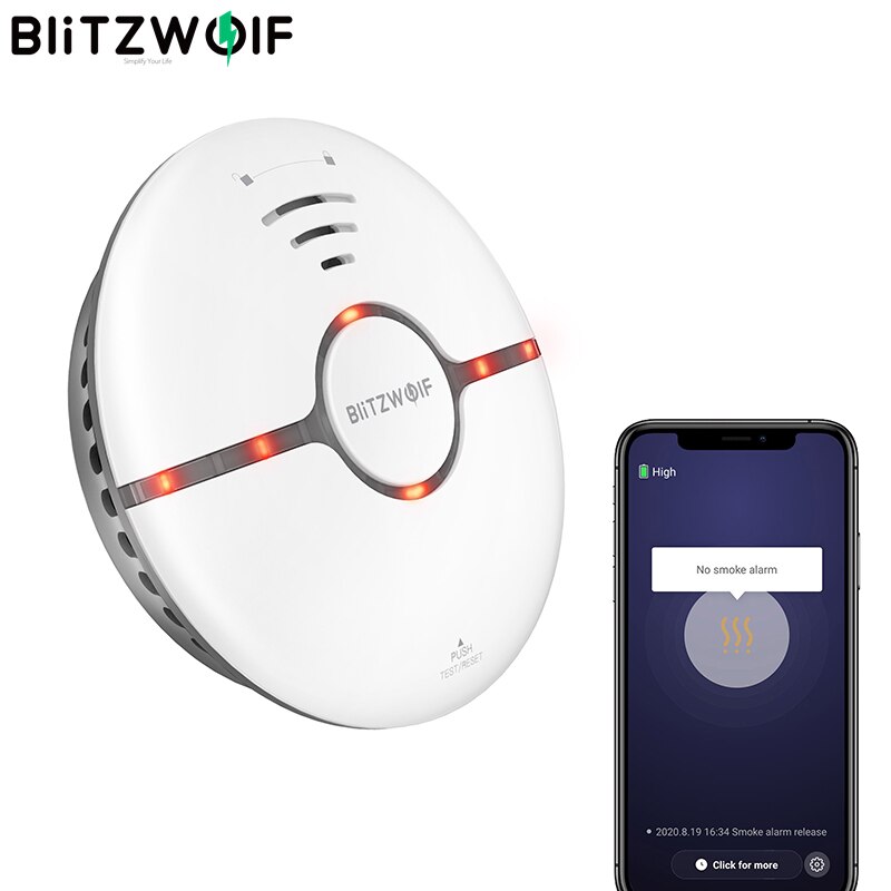 Blitzwolf Smart Home Wifi Rookmelder Led Indicator 360 ° Sensing Fire App Remote Alarm Smart Afstandsbediening Home Security