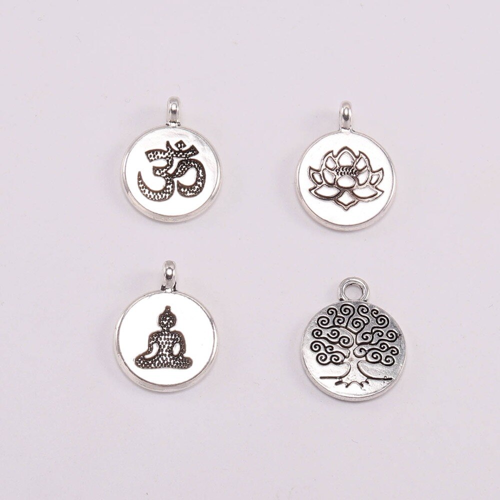 10 Pz/lotto ZincAlloy Tibetano Placcato yoga OM Buddha loto Fascino di Stile Pendenti con Gemme E Perle per Il Braccialetto di DIY Dei Monili Che Fanno Trovare Accessori