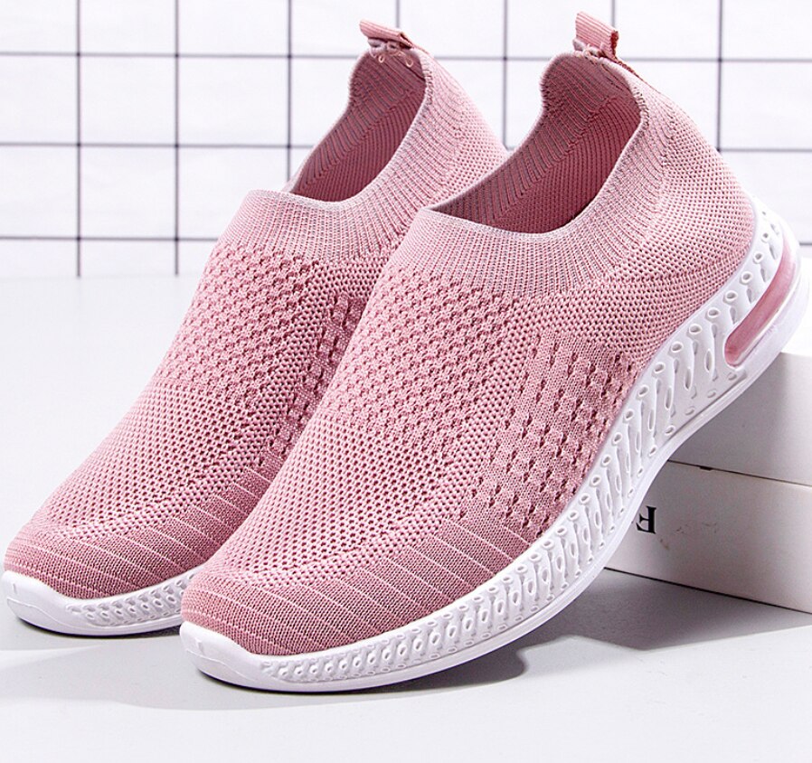 Dames platte instappers dames superlichte mesh sneakers ademende verpleegsterschoenen wandelschoenen voor dames sokken: Roze / 37