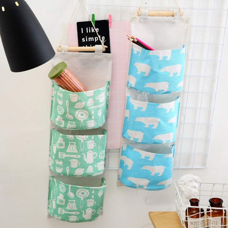 Organizador de guardarropa montado en la pared con patrón de 3 bolsillos, bolsa de almacenamiento de artículos diversos, bolsa de pared colgante de joyería, organizador de juguetes y cosméticos