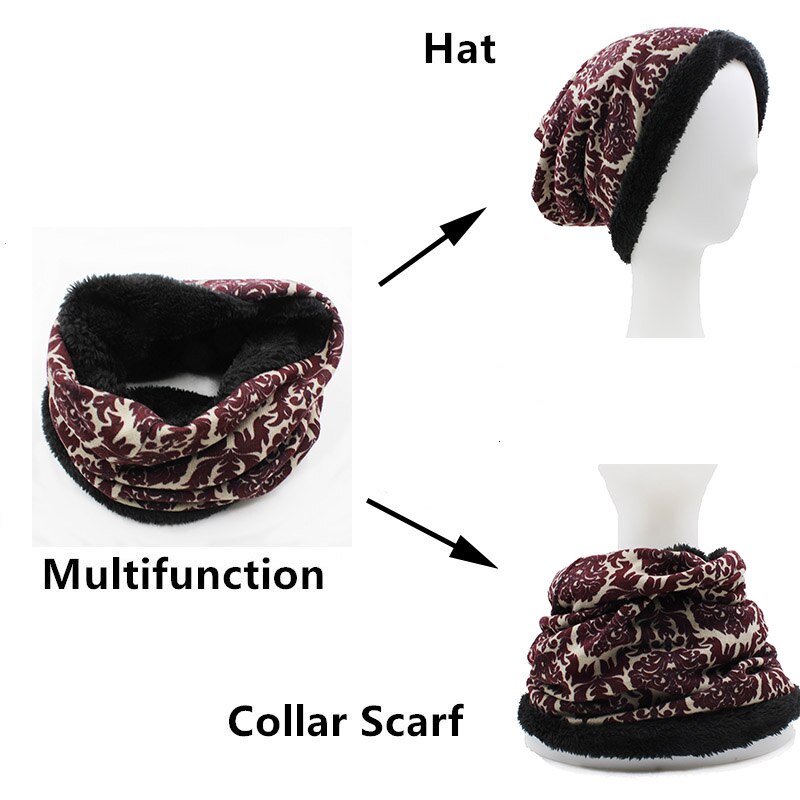 LOVINGSHA Warm Ladies Skullies Beanies Brand Autumn Winter Vintage Multifunction Hats For Women Girl Scarf HT059