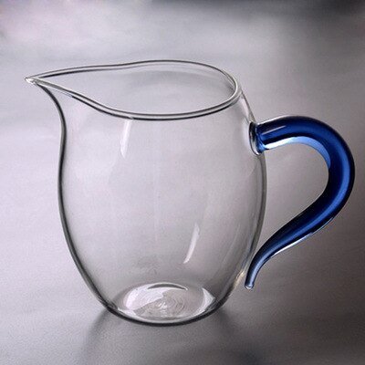 Color handle thickened fair cup heat-resistant glass tea dispenser Linglong Gongfu teacup tea ceremony accessories: blue