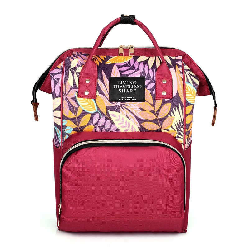 Saco de fraldas de folha de bordo anti-roubo moda impresso náilon multi-funcional grande capacidade de ombro mãe mochila saco de mãe: Red