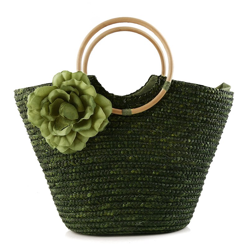 Beach Rattan Straw Polyester Bag Leisure Straw Craft Paper Weaving Handbag Beach Bag: green