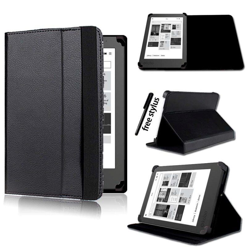 KK&LL para Kobo Glo HD, Kobo Touch 6 "/Touch 2,0 ) Kindle Tablet-cuero Tablet Folio funda inteligente + Stylus: Black