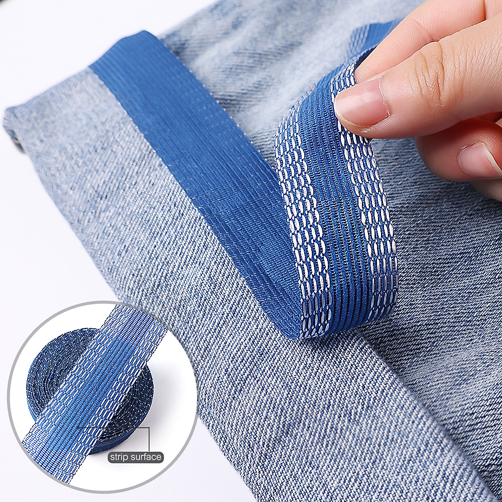Parches autoadhesivos para acortar bordes de pantalones, parches adhesivos para ropa, pantalones vaqueros, parches de tela para la boca, cintas de reparación para dobladillo, herramientas de costura